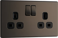 BG FBN22B Flatplate Screwless Double Socket 13A - Black Insert - Black Nickel