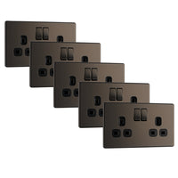 BG FBN22Bx5 Flatplate Screwless Double Socket 13A - Black Insert - Black Nickel (5 Pack)