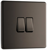 BG FBN42 Flatplate Screwless 20A 16AX 2 Way Double Light Switch - Black Nickel