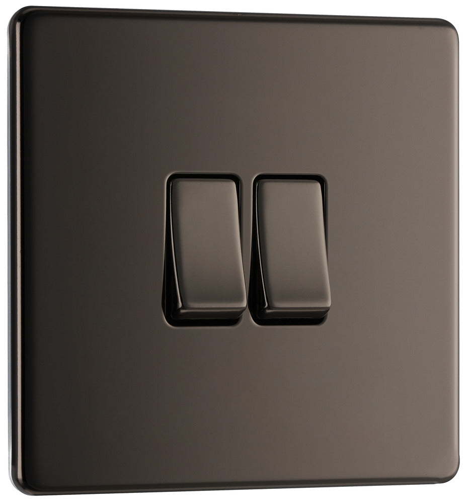 FBN42 Flatplate Screwless 16AX 2 Way Double Light Switch Nickel