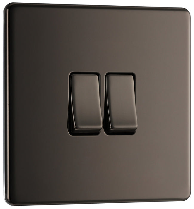 BG FBN42 Flatplate Screwless Double Light Switch 10A - Black Nickel (5 Pack) - westbasedirect.com