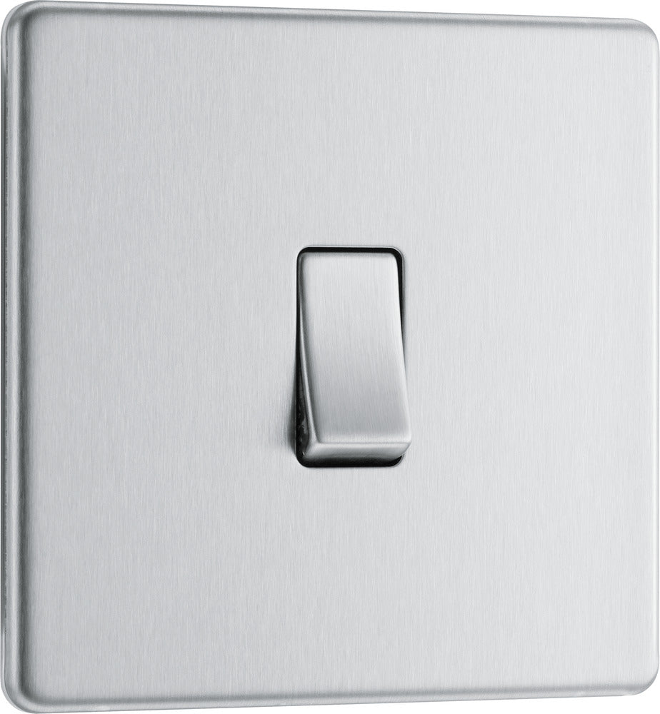 FBS12 Flatplate Screwless 16AX 2 Way Single Light Switch Brushed Steel