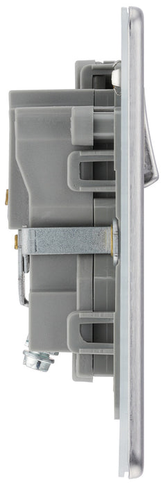 BG FBS21G Flatplate Screwless Single Socket 13A - Grey Insert - Brushed Steel - westbasedirect.com