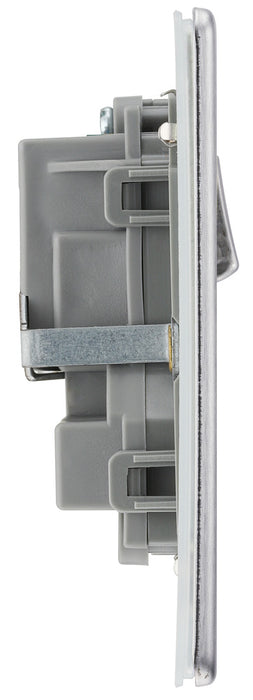 BG FBS22G Flatplate Screwless Double Socket 13A - Grey Insert - Brushed Steel - westbasedirect.com