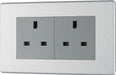 BG FBS24G Flatplate Screwless 2G 13A Unswitched Socket - Grey Insert - Brushed Steel - westbasedirect.com