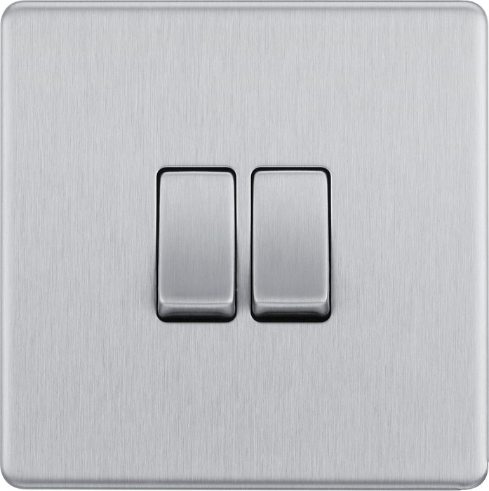 BG FBS42 Flatplate Screwless Double Light Switch 10A - Brushed Steel (5 Pack) - westbasedirect.com