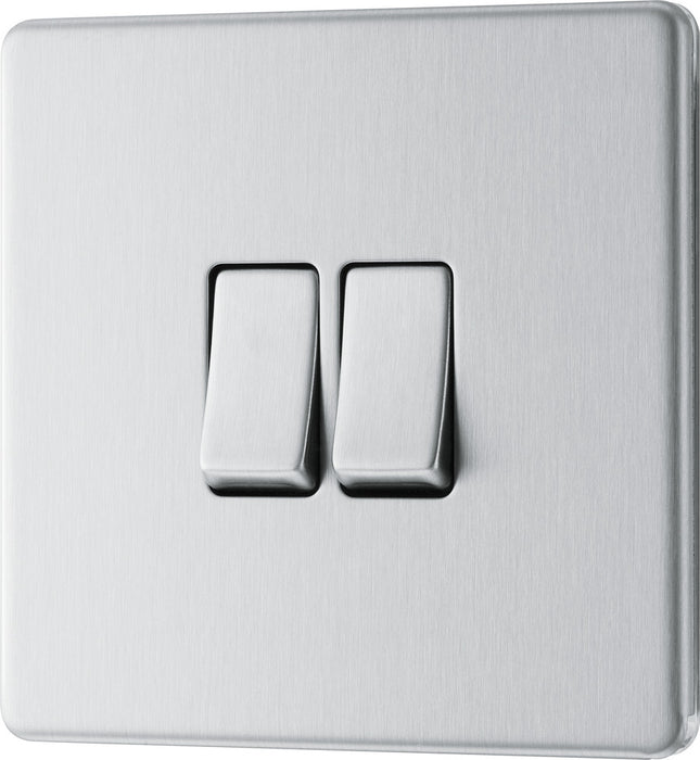 BG FBS42 Flatplate Screwless Double Light Switch 10A - Brushed Steel (5 Pack) - westbasedirect.com