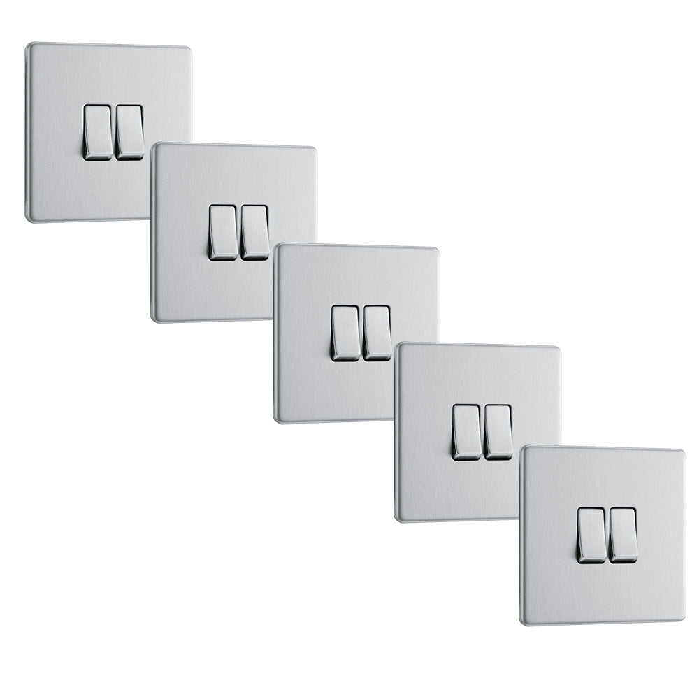 BG FBS42x5 Flatplate Screwless 20A 16AX 2 Way Double Light Switch - Br ...
