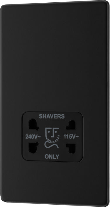 BG FFB20B Flatplate Screwless Dual Voltage Shaver Socket - Black Insert - Matt Black - westbasedirect.com