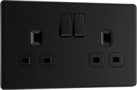 BG FFB22B Flatplate Screwless Double Socket 13A - Black Insert - Matt Black