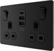 BG FFB22UAAC15B Flatplate Screwless Double Socket + 2xUSB A +1xUSB C(15W) - Black Insert - Matt Black - westbasedirect.com