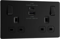 BG FFB22UAC22B Flatplate Screwless 13A Double Switched Power Socket + USB A+C (22W) - Matt Black + Black Insert