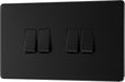 BG FFB44 Flatplate Screwless 20A 16AX 2 Way Quadruple Light Switch - Matt Black - westbasedirect.com
