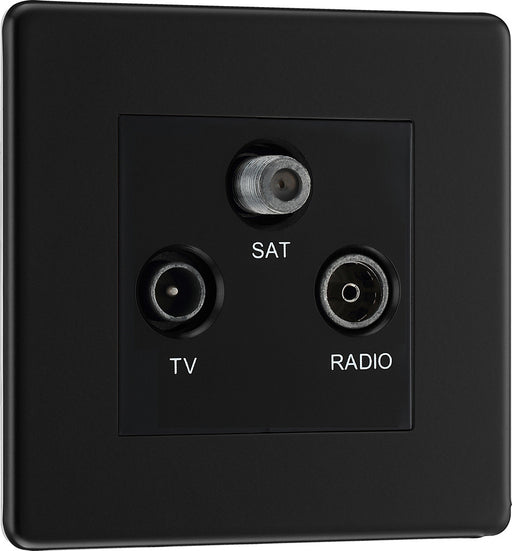 BG FFB67 Flatplate Screwless Triplex TV/FM/Sat Socket - Matt Black - westbasedirect.com