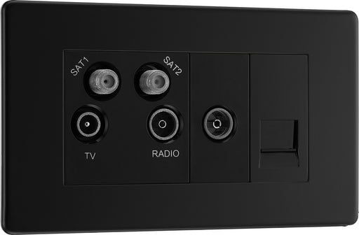 BG FFB69 Flatplate Screwless Quadplex TV FM SAT (x2) - Matt Black - westbasedirect.com
