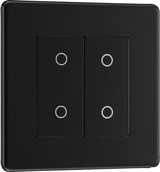 BG FFBTDM2B-K Flatplate Screwless 2-Way Master 200W Double Touch Dimmer Switch - Matt Black (Black) - westbasedirect.com