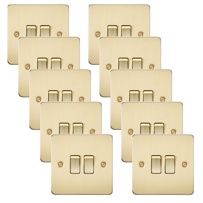 Knightsbridge FP3000BBx10 Flat Plate 10AX 2G 2-Way Switch - Brushed Brass (10 Pack)
