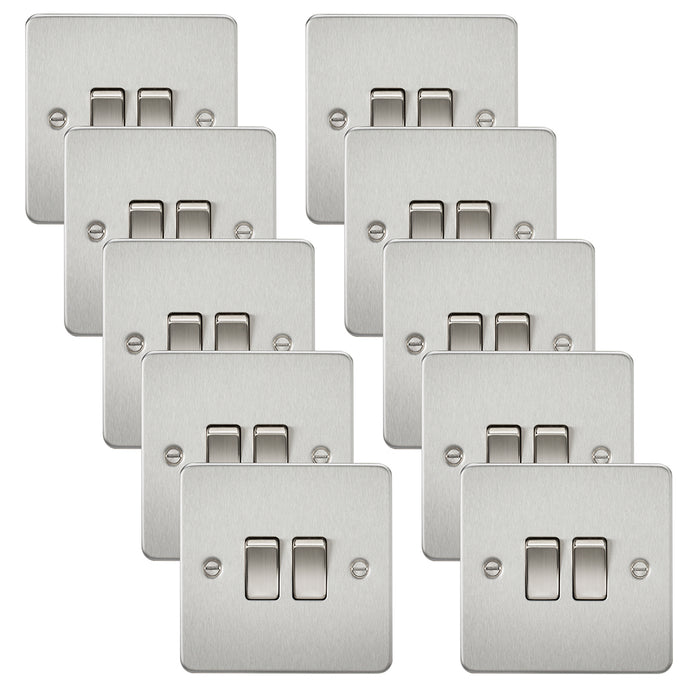 Knightsbridge FP3000BCx10 Flat Plate 10AX 2G 2-Way Switch - Brushed Chrome (10 Pack)