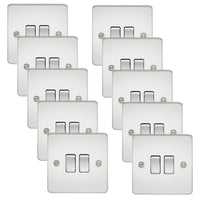 Knightsbridge FP3000PCx10 Flat Plate 10AX 2G 2-Way Switch - Polished Chrome (10 Pack)
