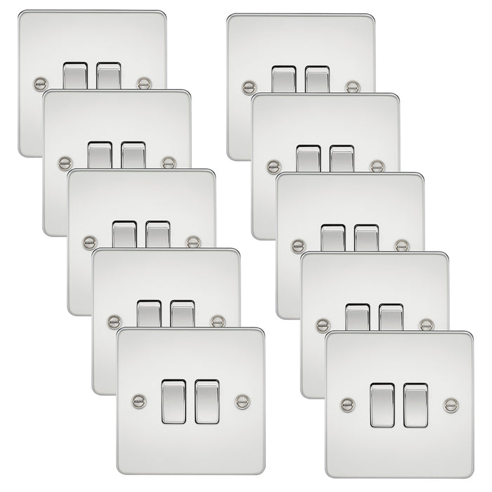 Knightsbridge FP3000PCx10 Flat Plate 10AX 2G 2-Way Switch - Polished Chrome (10 Pack)