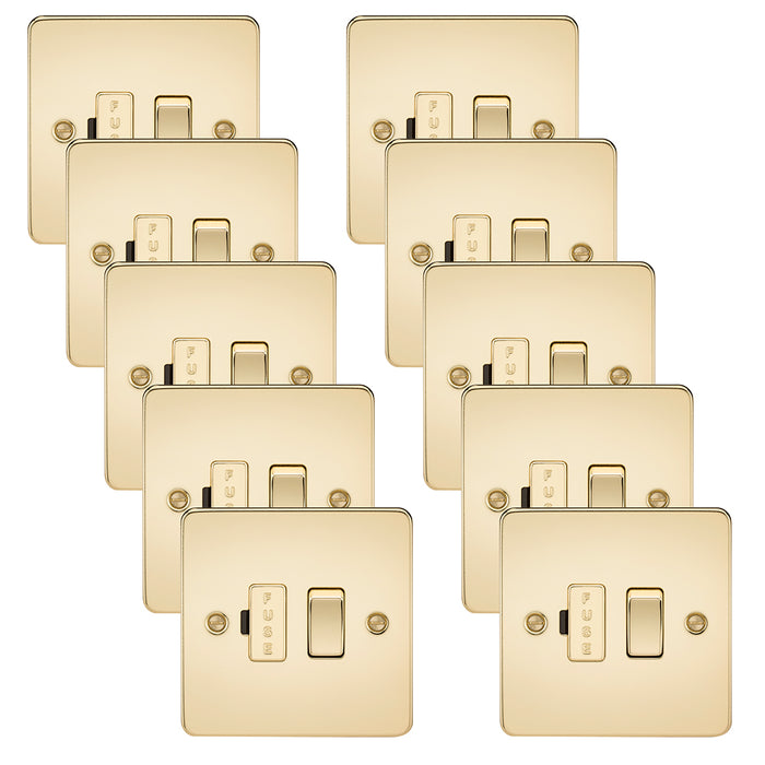 Knightsbridge FP6300PBx10 Flat Plate 13A Switched Fused Spur Unit - Polished Brass (10 Pack)