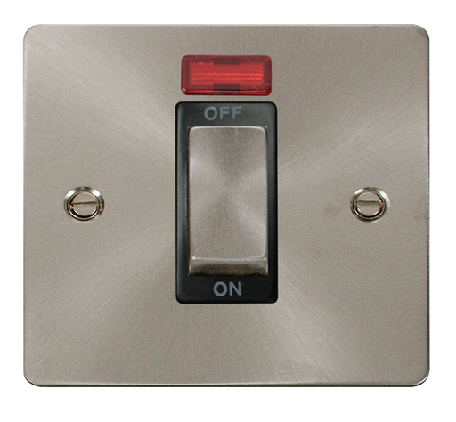 Click Define FPBS501BK Flat Plate 45A Ingot 1G Double Pole Switch + Neon - Brushed Stainless (Black) - westbasedirect.com