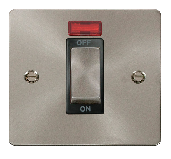 Click Define FPBS501BK Flat Plate 45A Ingot 1G Double Pole Switch + Neon - Brushed Stainless (Black) - westbasedirect.com