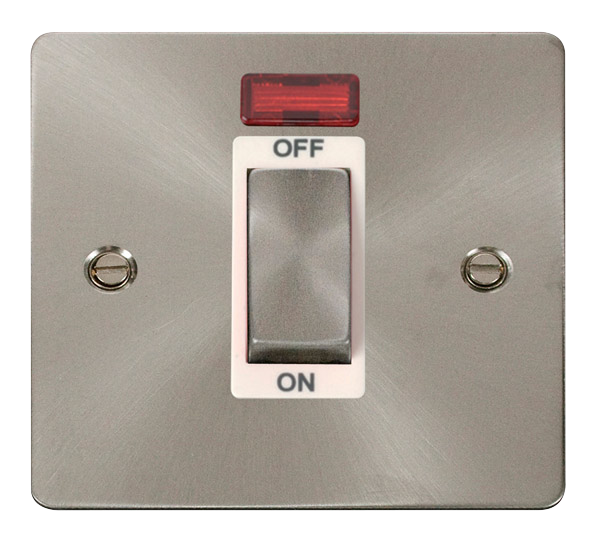 Click Define FPBS501WH Flat Plate 45A Ingot 1G Double Pole Switch + Neon - Brushed Stainless (White) - westbasedirect.com