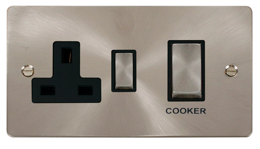 Click Define FPBS504BK Flat Plate 45A Ingot 2G DP Switch + 13A DP Switched Socket - Brushed Stainless (Black) - westbasedirect.com