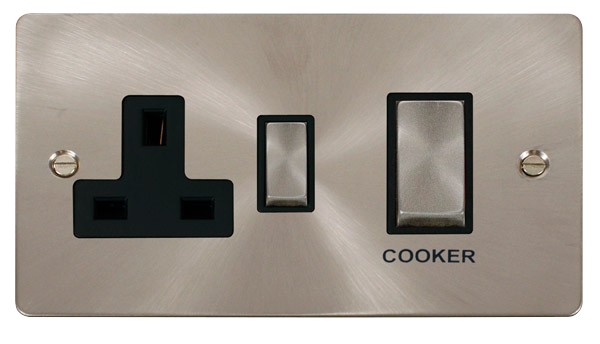 Click Define FPBS504BK Flat Plate 45A Ingot 2G DP Switch + 13A DP Switched Socket - Brushed Stainless (Black) - westbasedirect.com