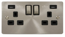 Click Define FPBS580BK Flat Plate 13A Ingot 2G Switched Socket + 2x2.1A USB - Brushed Stainless (Black) - westbasedirect.com