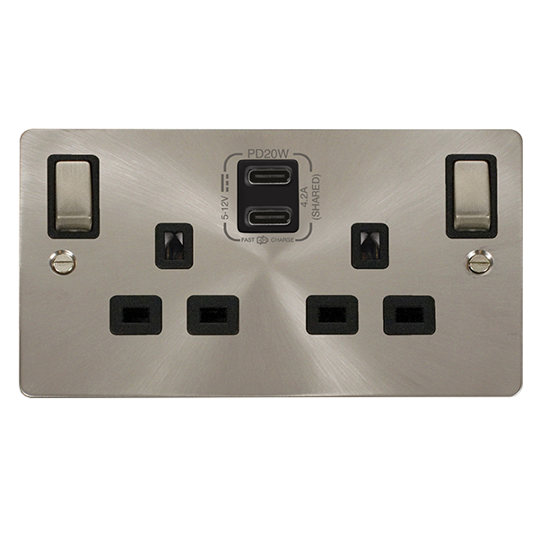 Buy Click Define FPBS596BK Flat Plate 'Ingot' 13A 2 Gang Switched ...