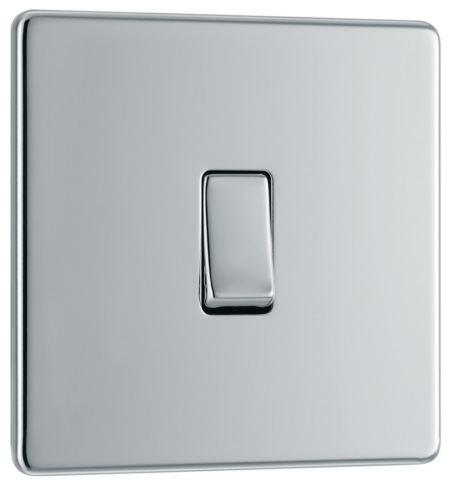 BG FPC12 Flatplate Screwless 20A 16AX 2 Way Single Light Switch - Polished Chrome