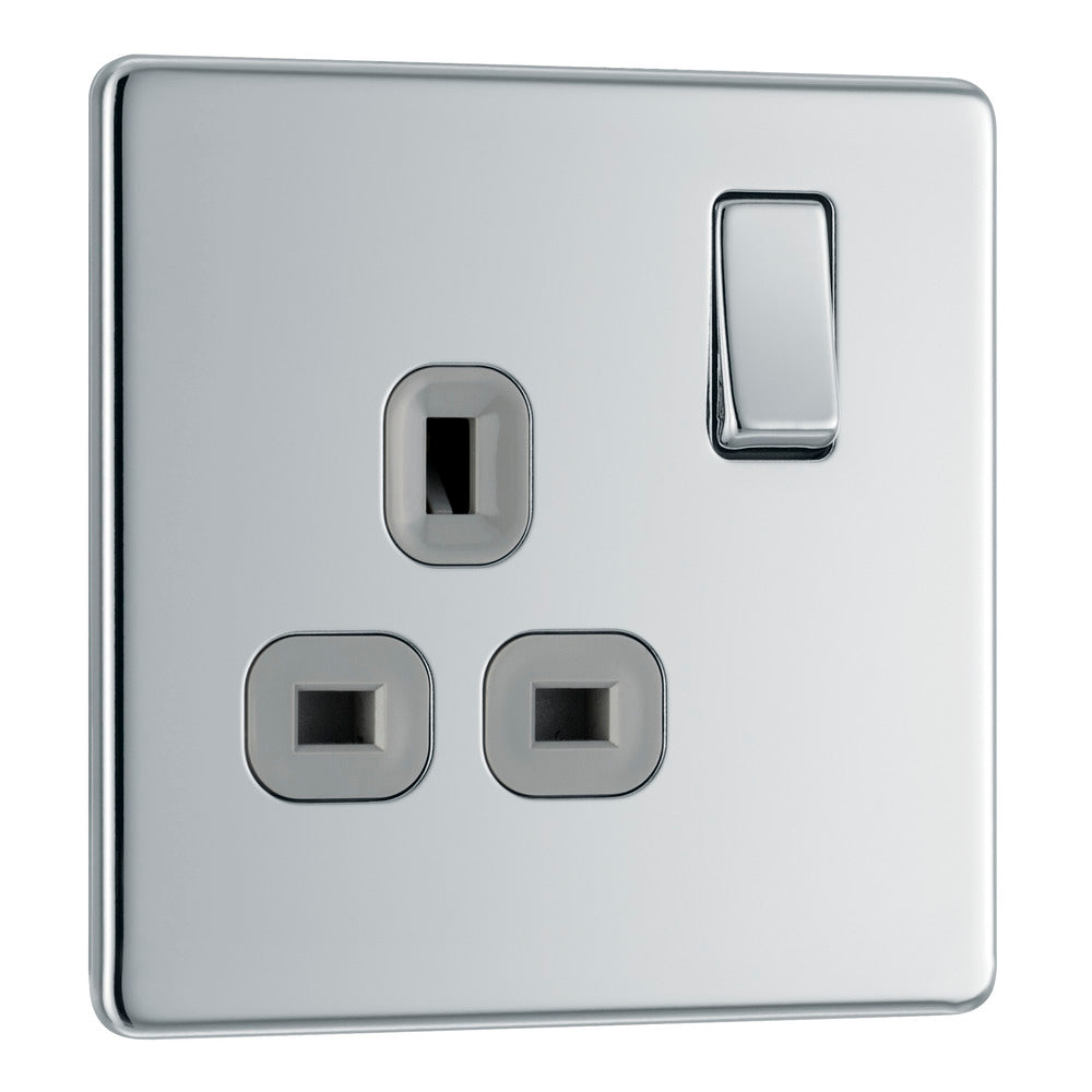 BG Electrical Flatplate Screwless Single Socket 13A - Polished Chrome