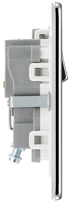 BG FPC21W Flatplate Screwless Single Socket 13A - White Insert - Polished Chrome - westbasedirect.com