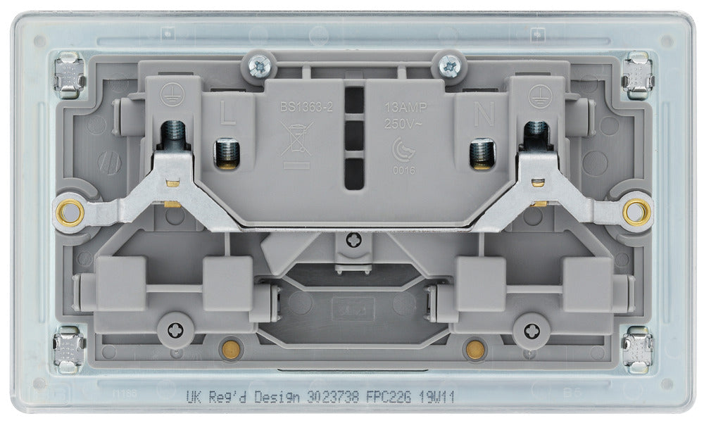 BG FPC22G Flatplate Screwless Double Socket 13A - Grey Insert - Polished Chrome - westbasedirect.com
