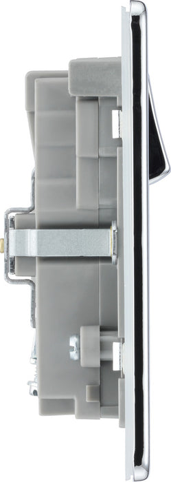 BG FPC22UAC22G Flatplate Screwless 13A Double Switched Power Socket + USB A+C (22W) - Polished Chrome + Grey Insert - westbasedirect.com