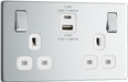 BG FPC22UAC22W Flatplate Screwless 13A Double Switched Power Socket + USB A+C (22W) - Polished Chrome + White Insert - westbasedirect.com