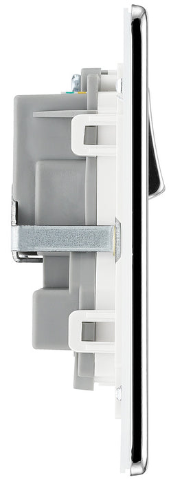 BG FPC22W Flatplate Screwless Double Socket 13A - White Insert - Polished Chrome - westbasedirect.com