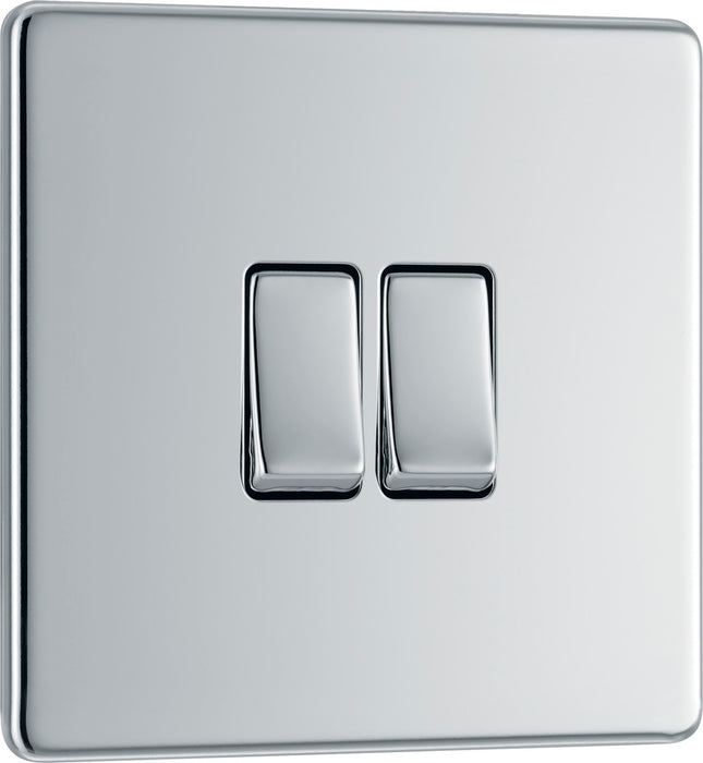 BG FPC42 Flatplate Screwless Double Light Switch 10A - Polished Chrome (5 Pack) - westbasedirect.com