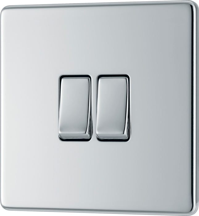 BG FPC42 Flatplate Screwless Double Light Switch 10A - Polished Chrome - westbasedirect.com