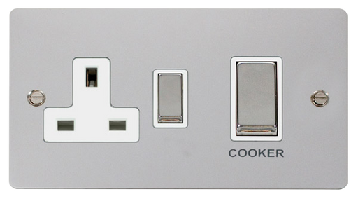 Click Define FPCH504WH Flat Plate 45A Ingot 2G DP Switch + 13A DP Switched Socket - Polished Chrome (White) - westbasedirect.com