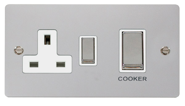 Click Define FPCH504WH Flat Plate 45A Ingot 2G DP Switch + 13A DP Switched Socket - Polished Chrome (White) - westbasedirect.com