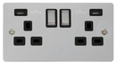Click Define FPCH580BK Flat Plate 13A Ingot 2G Switched Socket + 2x2.1A USB - Polished Chrome (Black) - westbasedirect.com