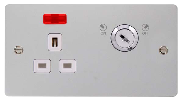 Click Define FPCH655WH Flat Plate 13A Ingot 1G DP Key Lockable Switched Socket + Neon - Polished Chrome (White) - westbasedirect.com