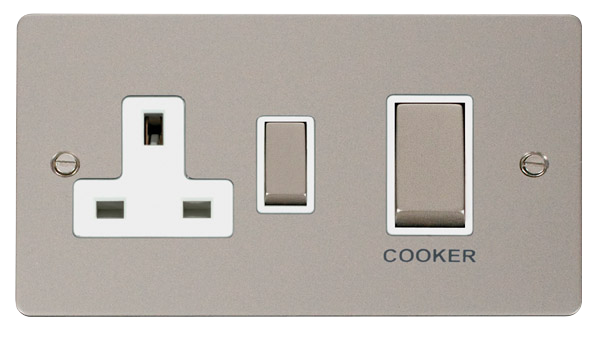 Click Define FPPN504WH Flat Plate 45A Ingot 2G DP Switch + 13A DP Switched Socket - Pearl Nickel (White) - westbasedirect.com