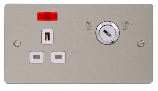 Click Define FPPN655WH Flat Plate 13A Ingot 1G DP Key Lockable Switched Socket + Neon - Pearl Nickel (White) - westbasedirect.com