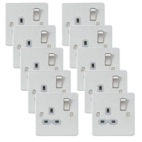 Knightsbridge FPR7000BCGx10 Flat Plate 13A 1G DP Switch Socket - Brushed Chrome + Grey Insert (10 Pack)