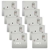 Knightsbridge FPR7000BCWx10 Flat Plate 13A 1G DP Switch Socket - Brushed Chrome + White Insert (10 Pack)
