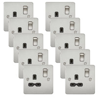 Knightsbridge FPR7000BCx10 Flat Plate 13A 1G DP Switch Socket - Brushed Chrome + Black Insert (10 Pack)